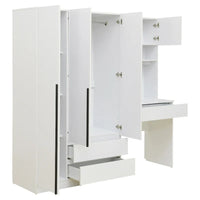 Armoire-penderie 3-en-1 avec coiffeuse, ensemble de bureau, armoire de chambre avec 2 tiroirs, armoire-penderie à 3 portes avec espace de rangement