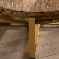 Table basse ronde à épissure rétro moderne, table basse simple avec plateau en bois de sapin et pieds croisés dorés, pour salon