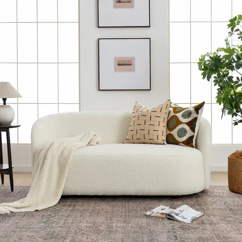 KINWELL Causeuse Rembourrée en Sherpa Canapé Bouclé, 68W
