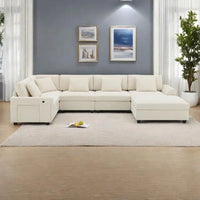 Canapé sectionnel en U 128 avec ottomane, ensemble de canapés 6 places avec rangement intégré, ports USB et porte-gobelets
