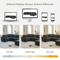 Canapé sectionnel en U 128 avec ottomane, ensemble de canapés 6 places avec rangement intégré, ports USB et porte-gobelets