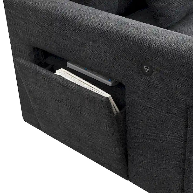 Canapé sectionnel en U 128 avec ottomane, ensemble de canapés 6 places avec rangement intégré, ports USB et porte-gobelets