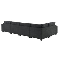 Canapé sectionnel en U 128 avec ottomane, ensemble de canapés 6 places avec rangement intégré, ports USB et porte-gobelets