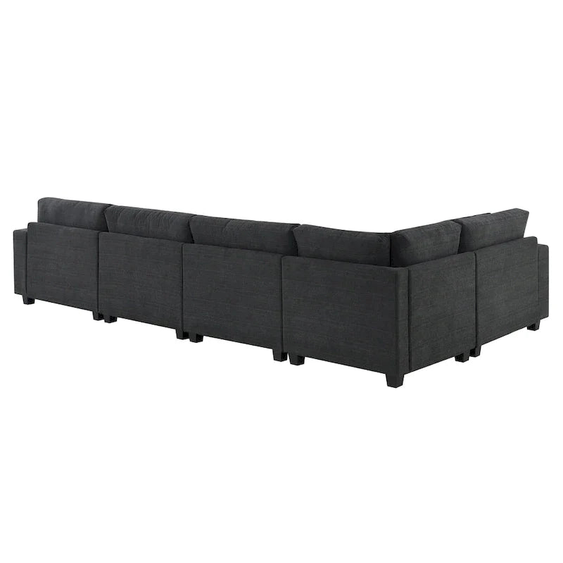 Canapé sectionnel en U 128 avec ottomane, ensemble de canapés 6 places avec rangement intégré, ports USB et porte-gobelets