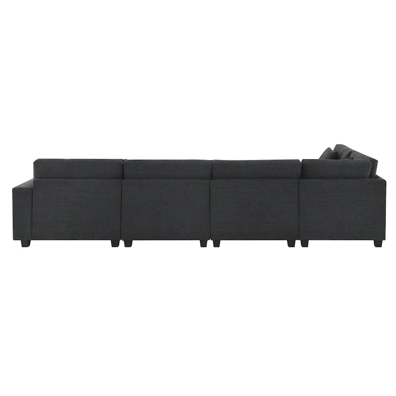 Canapé sectionnel en U 128 avec ottomane, ensemble de canapés 6 places avec rangement intégré, ports USB et porte-gobelets