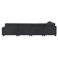 Canapé sectionnel en U 128 avec ottomane, ensemble de canapés 6 places avec rangement intégré, ports USB et porte-gobelets