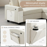 Canapé sectionnel en U 128 avec ottomane, ensemble de canapés 6 places avec rangement intégré, ports USB et porte-gobelets