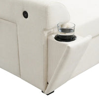 Canapé sectionnel en U 128 avec ottomane, ensemble de canapés 6 places avec rangement intégré, ports USB et porte-gobelets