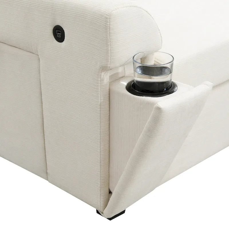 Canapé sectionnel en U 128 avec ottomane, ensemble de canapés 6 places avec rangement intégré, ports USB et porte-gobelets