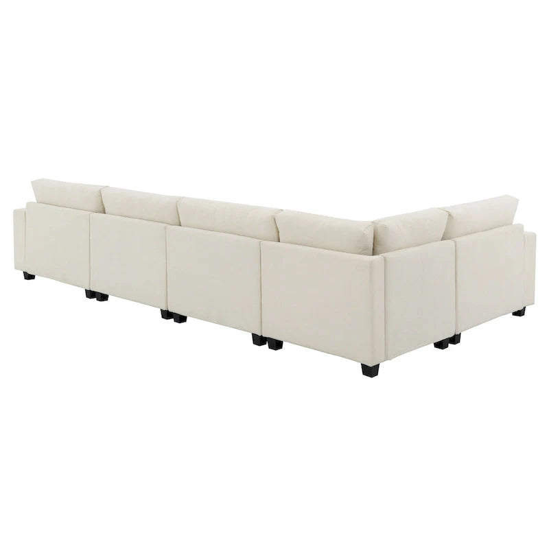Canapé sectionnel en U 128 avec ottomane, ensemble de canapés 6 places avec rangement intégré, ports USB et porte-gobelets