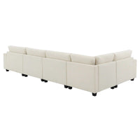 Canapé sectionnel en U 128 avec ottomane, ensemble de canapés 6 places avec rangement intégré, ports USB et porte-gobelets
