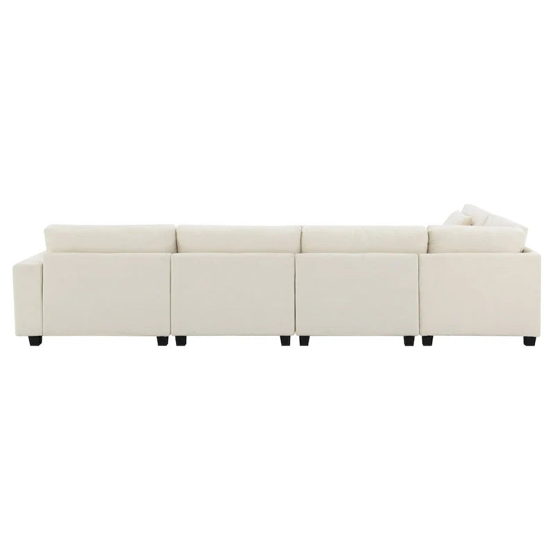 Canapé sectionnel en U 128 avec ottomane, ensemble de canapés 6 places avec rangement intégré, ports USB et porte-gobelets