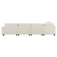 Canapé sectionnel en U 128 avec ottomane, ensemble de canapés 6 places avec rangement intégré, ports USB et porte-gobelets