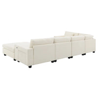 Canapé sectionnel en U 128 avec ottomane, ensemble de canapés 6 places avec rangement intégré, ports USB et porte-gobelets