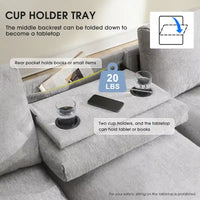 Canapé sectionnel intelligent en chenille 96 avec enceinte Bluetooth, tablette rabattable & chargeur USB et canapé nuage 3 places