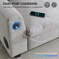 Canapé sectionnel intelligent en chenille 96 avec enceinte Bluetooth, tablette rabattable & chargeur USB et canapé nuage 3 places
