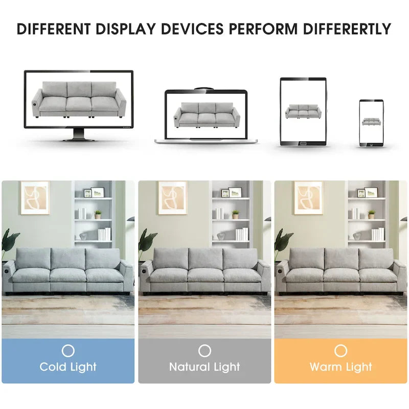 Canapé sectionnel intelligent en chenille 96 avec enceinte Bluetooth, tablette rabattable & chargeur USB et canapé nuage 3 places