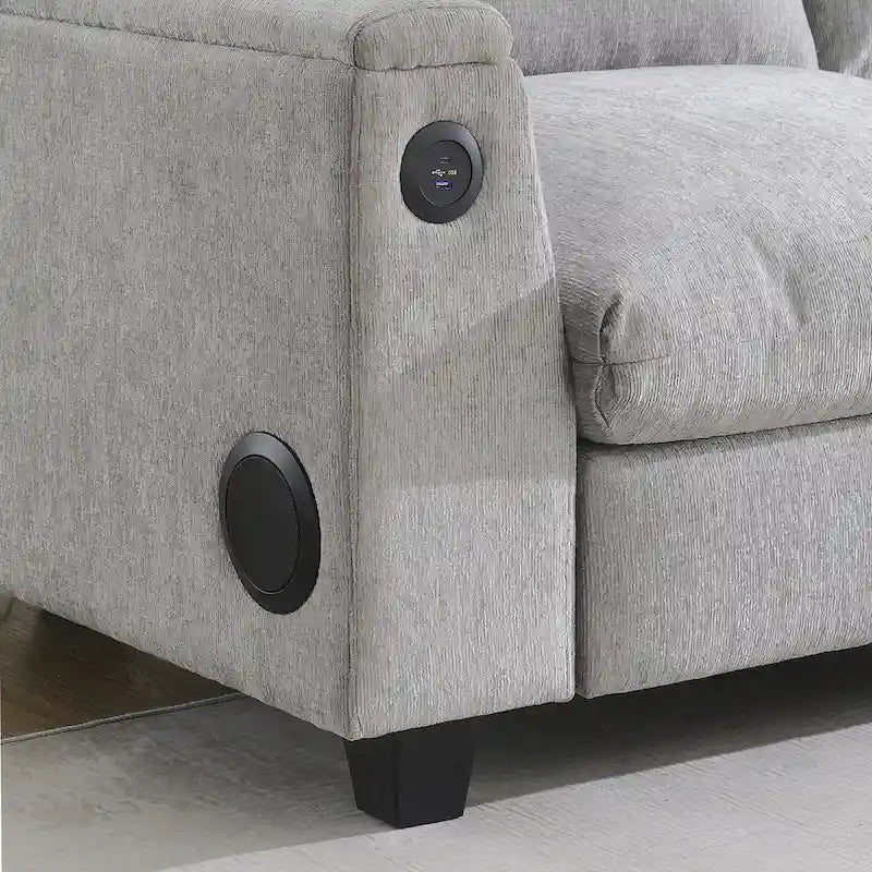 Canapé sectionnel intelligent en chenille 96 avec enceinte Bluetooth, tablette rabattable & chargeur USB et canapé nuage 3 places