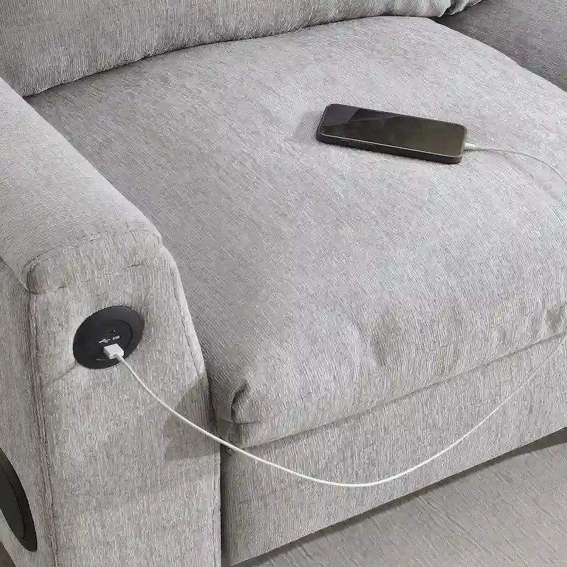 Canapé sectionnel intelligent en chenille 96 avec enceinte Bluetooth, tablette rabattable & chargeur USB et canapé nuage 3 places