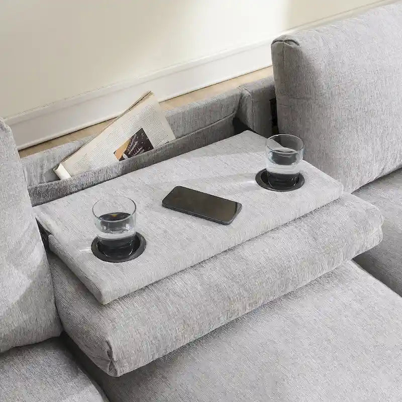 Canapé sectionnel intelligent en chenille 96 avec enceinte Bluetooth, tablette rabattable & chargeur USB et canapé nuage 3 places