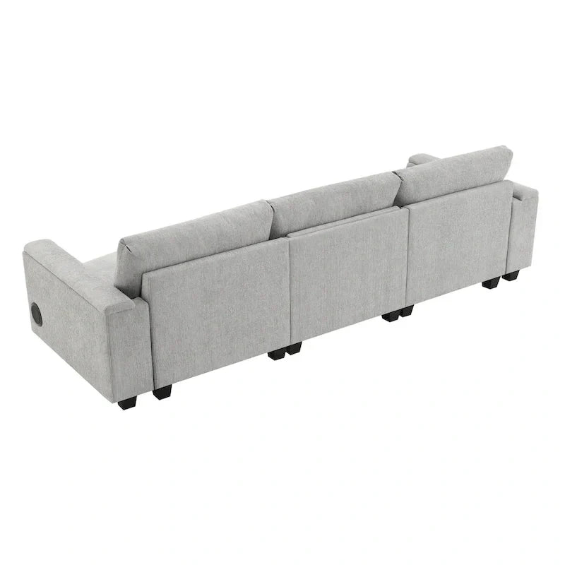 Canapé sectionnel intelligent en chenille 96 avec enceinte Bluetooth, tablette rabattable & chargeur USB et canapé nuage 3 places
