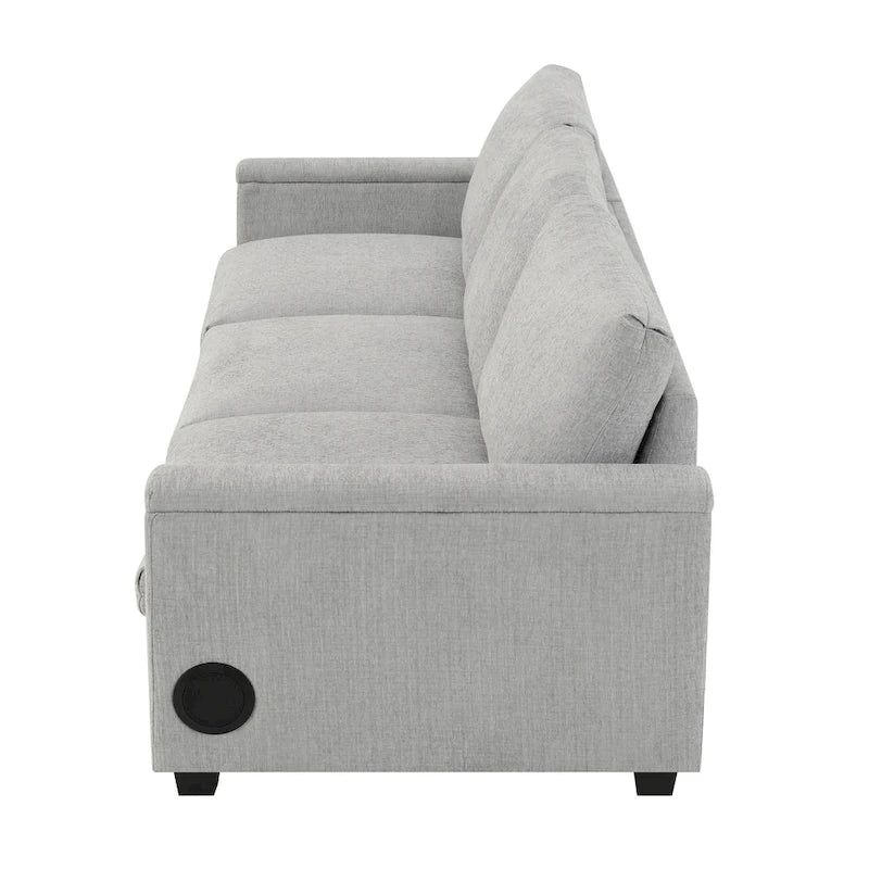 Canapé sectionnel intelligent en chenille 96 avec enceinte Bluetooth, tablette rabattable & chargeur USB et canapé nuage 3 places