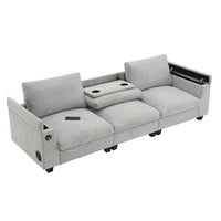 Canapé sectionnel intelligent en chenille 96 avec enceinte Bluetooth, tablette rabattable & chargeur USB et canapé nuage 3 places