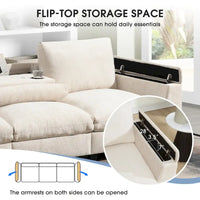 Canapé sectionnel intelligent en chenille 96 avec enceinte Bluetooth, tablette rabattable & chargeur USB et canapé nuage 3 places