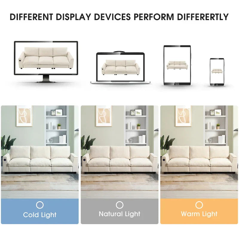Canapé sectionnel intelligent en chenille 96 avec enceinte Bluetooth, tablette rabattable & chargeur USB et canapé nuage 3 places