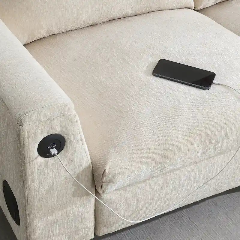Canapé sectionnel intelligent en chenille 96 avec enceinte Bluetooth, tablette rabattable & chargeur USB et canapé nuage 3 places