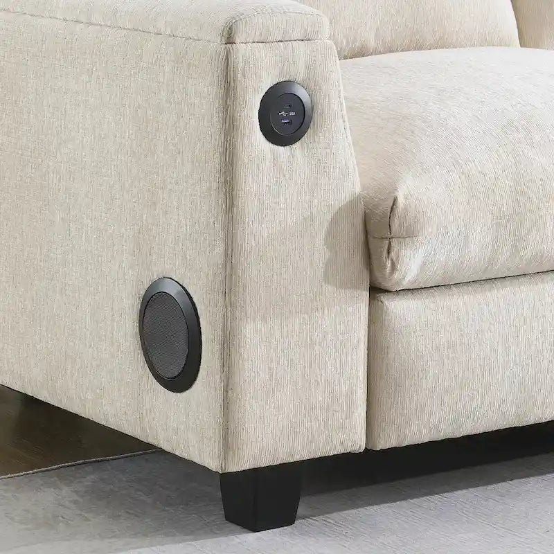 Canapé sectionnel intelligent en chenille 96 avec enceinte Bluetooth, tablette rabattable & chargeur USB et canapé nuage 3 places