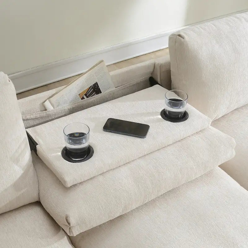 Canapé sectionnel intelligent en chenille 96 avec enceinte Bluetooth, tablette rabattable & chargeur USB et canapé nuage 3 places