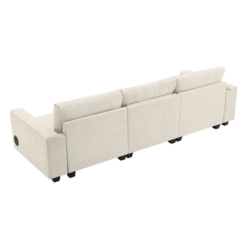 Canapé sectionnel intelligent en chenille 96 avec enceinte Bluetooth, tablette rabattable & chargeur USB et canapé nuage 3 places