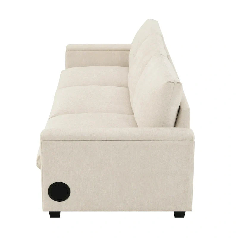 Canapé sectionnel intelligent en chenille 96 avec enceinte Bluetooth, tablette rabattable & chargeur USB et canapé nuage 3 places