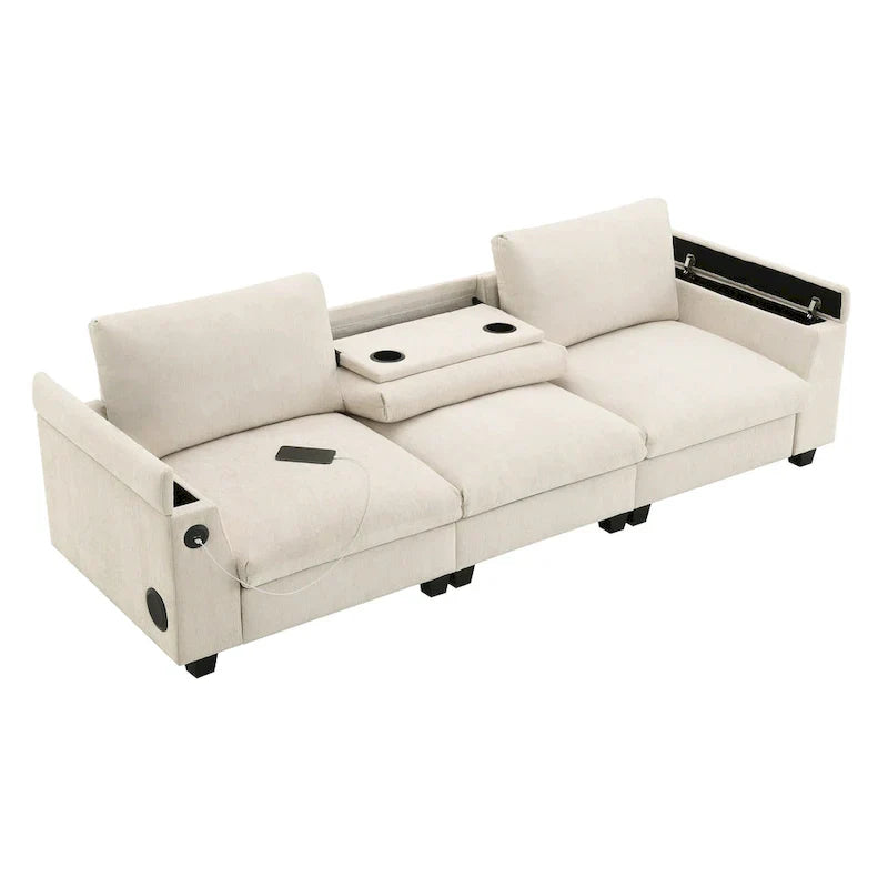 Canapé sectionnel intelligent en chenille 96 avec enceinte Bluetooth, tablette rabattable & chargeur USB et canapé nuage 3 places