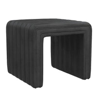 Ada Ottoman Pouf, Similicuir noir capitonné, 48 cm