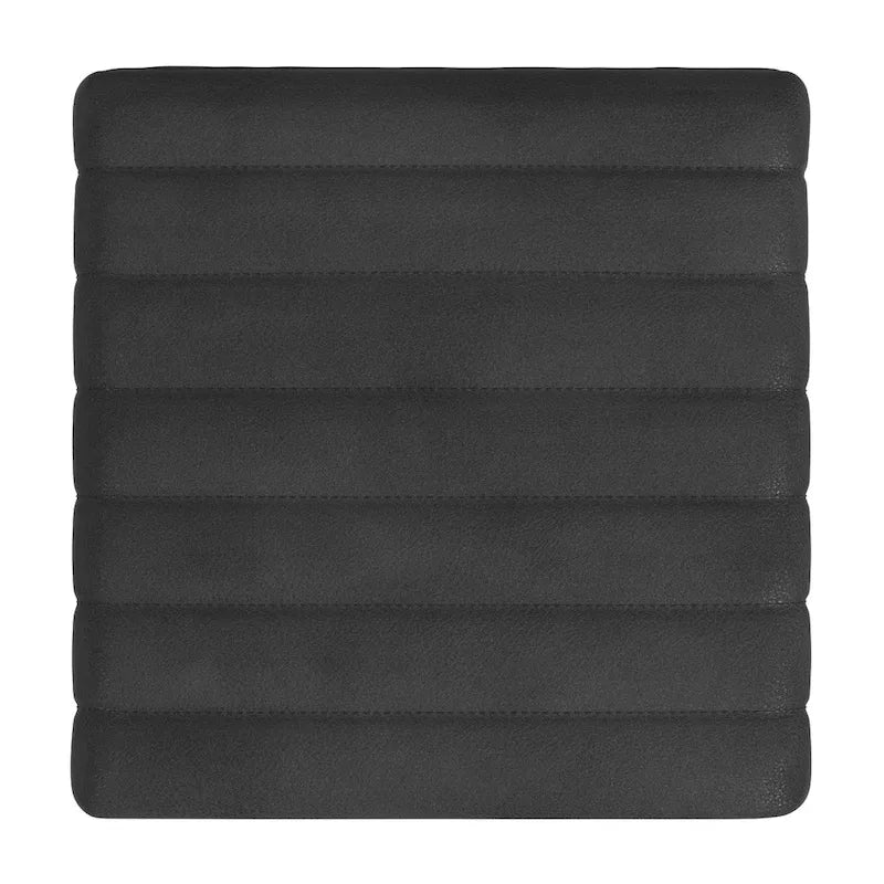 Ada Ottoman Pouf, Similicuir noir capitonné, 48 cm