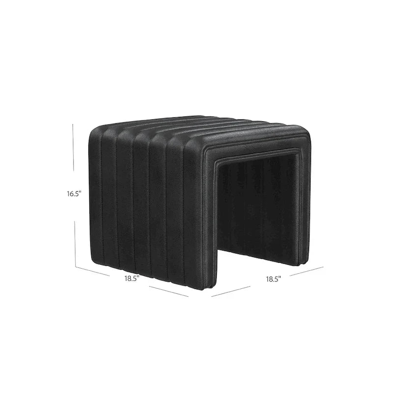 Ada Ottoman Pouf, Similicuir noir capitonné, 48 cm
