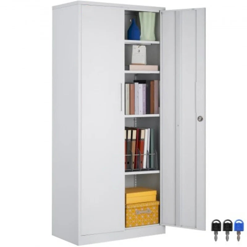 Armoire de rangement métallique verrouillable 75 pouces avec 4 étagères réglables et 2 portes magnétiques
