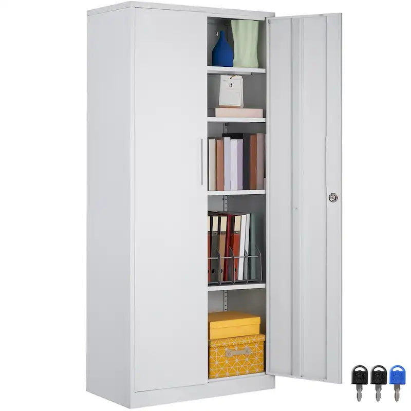 Armoire de rangement métallique verrouillable 75 pouces avec 4 étagères réglables et 2 portes magnétiques
