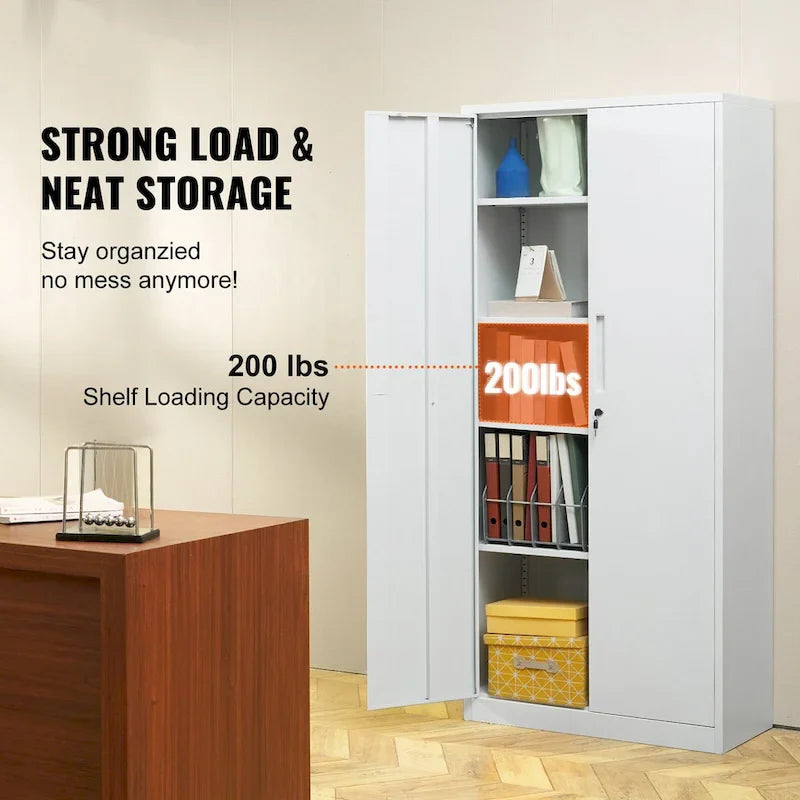 Armoire de rangement métallique verrouillable 75 pouces avec 4 étagères réglables et 2 portes magnétiques