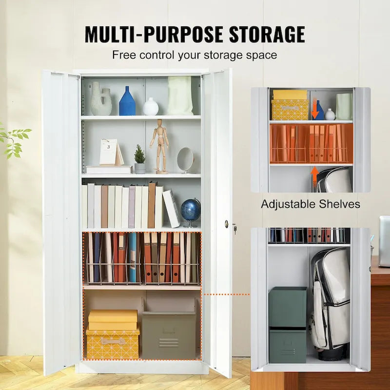 Armoire de rangement métallique verrouillable 75 pouces avec 4 étagères réglables et 2 portes magnétiques