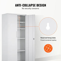 Armoire de rangement métallique verrouillable 75 pouces avec 4 étagères réglables et 2 portes magnétiques