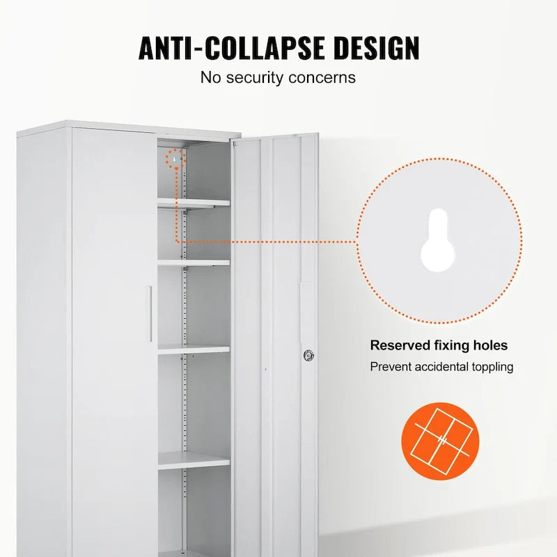 Armoire de rangement métallique verrouillable 75 pouces avec 4 étagères réglables et 2 portes magnétiques
