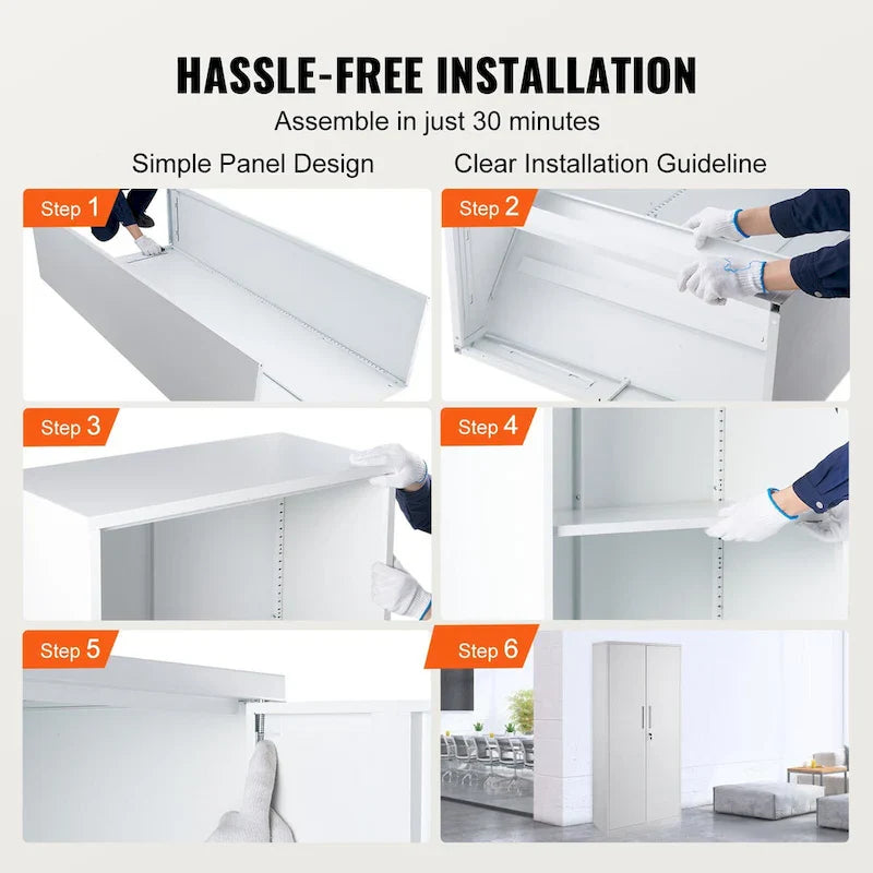 Armoire de rangement métallique verrouillable 75 pouces avec 4 étagères réglables et 2 portes magnétiques