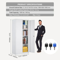Armoire de rangement métallique verrouillable 75 pouces avec 4 étagères réglables et 2 portes magnétiques