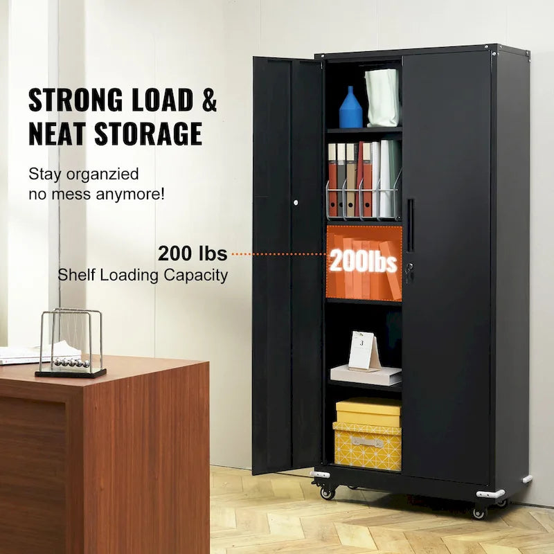 Armoire de rangement métallique verrouillable 75 pouces avec 4 étagères réglables et 2 portes magnétiques