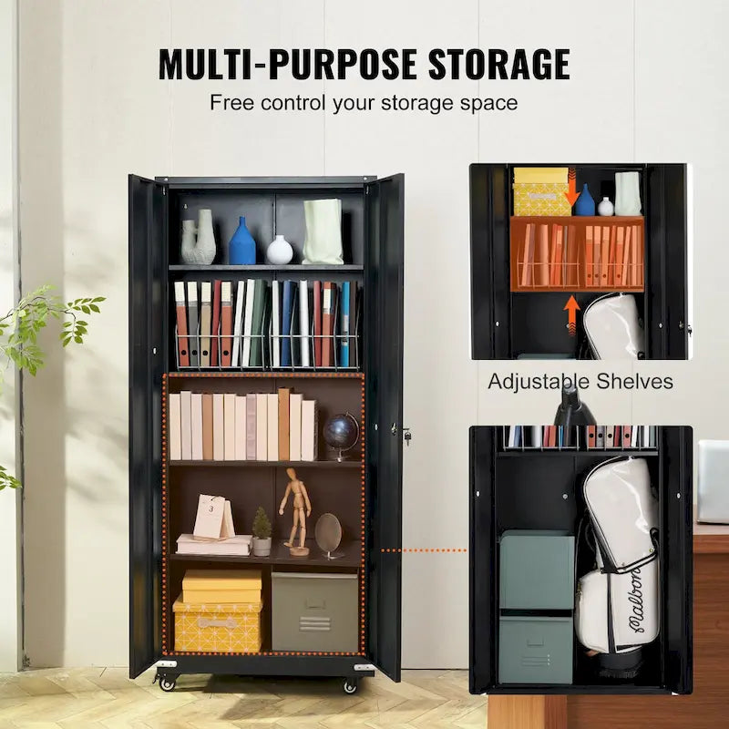 Armoire de rangement métallique verrouillable 75 pouces avec 4 étagères réglables et 2 portes magnétiques