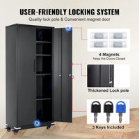 Armoire de rangement métallique verrouillable 75 pouces avec 4 étagères réglables et 2 portes magnétiques