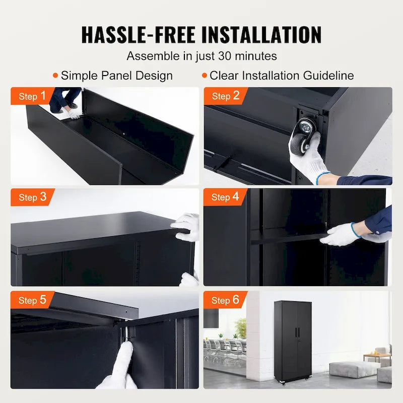 Armoire de rangement métallique verrouillable 75 pouces avec 4 étagères réglables et 2 portes magnétiques